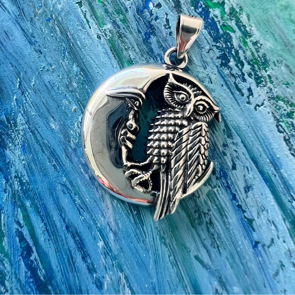 Sterling Silver Moon and Owl Pendant